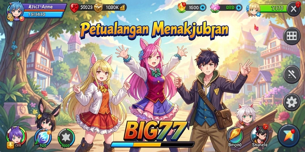 Tampilan gameplay menarik dari BIG77 dengan karakter anime yang ikonik.