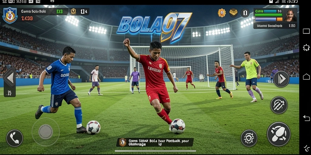 Gameplay BOLA07 yang seru dengan aksi sepak bola yang intens.