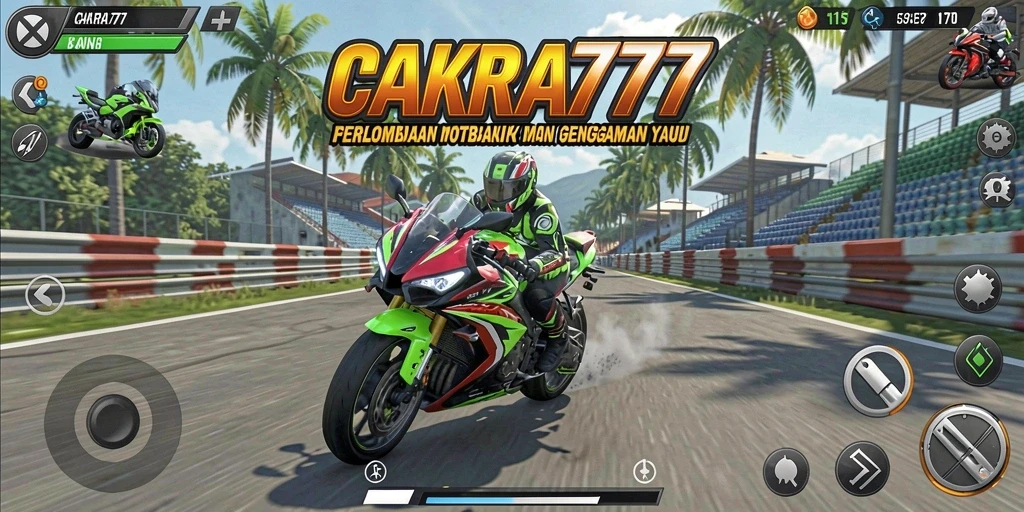Tampilan gameplay seru dalam CAKRA777 dengan motor balap yang menegangkan.