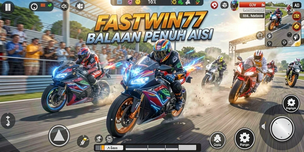 Tampilkan aksi balapan motor yang seru dalam FASTWIN77.