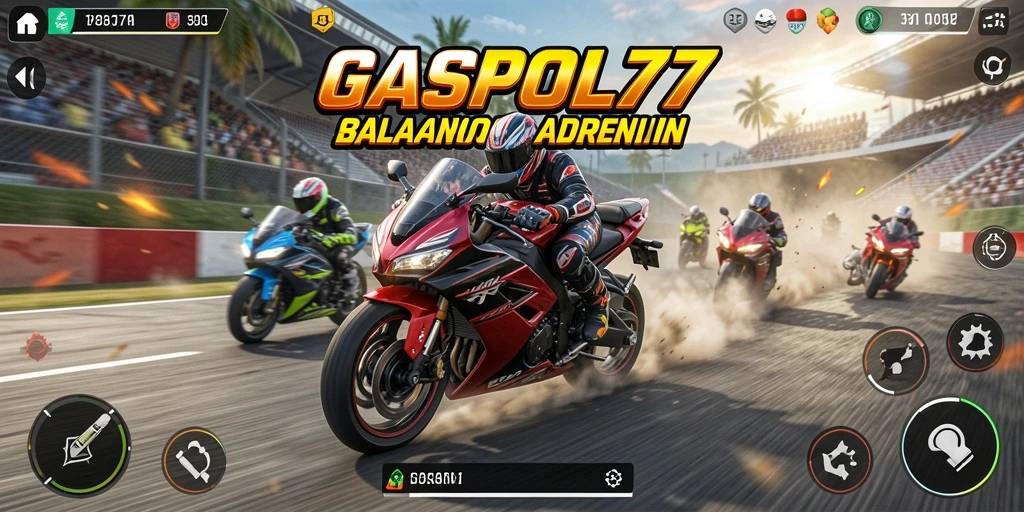 Screenshot gameplay GASPOL77 menampilkan aksi balapan motor yang seru.