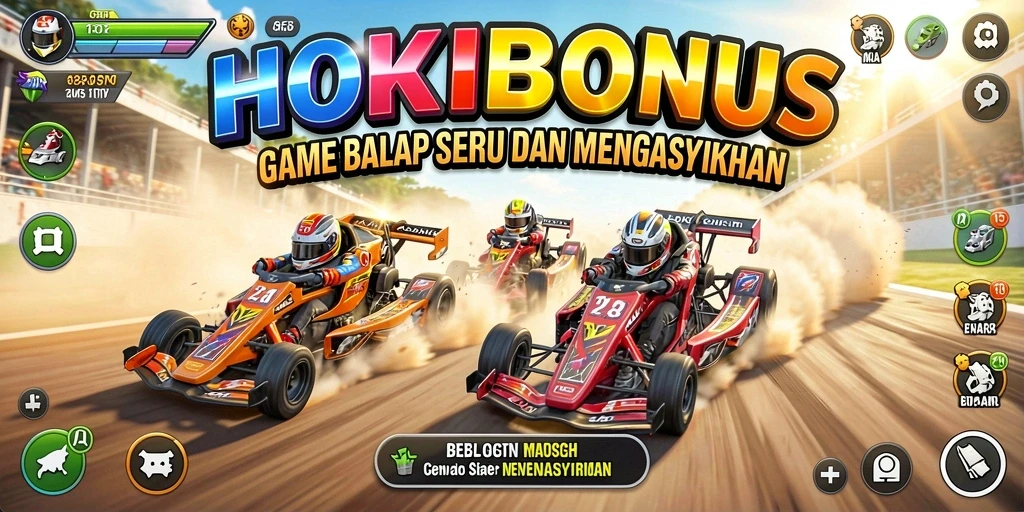 Tampilan gameplay HOKIBONUS dengan aksi balap yang mendebarkan.