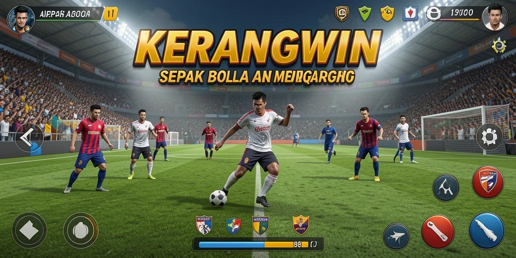Tampilan gameplay seru di KERANGWIN dengan aksi sepak bola yang mendebarkan.