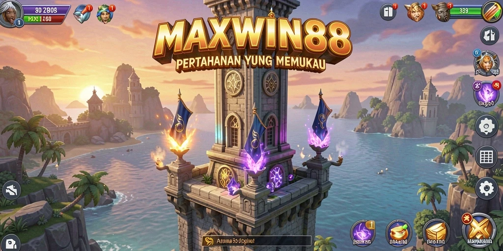 Tampilan gameplay seru di game Tower Defense MAXWIN88.