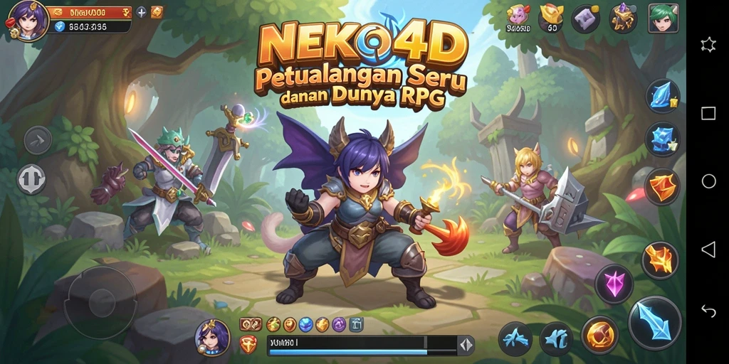 Tampilan gameplay RPG NEKO4D dengan karakter dan pertempuran seru.