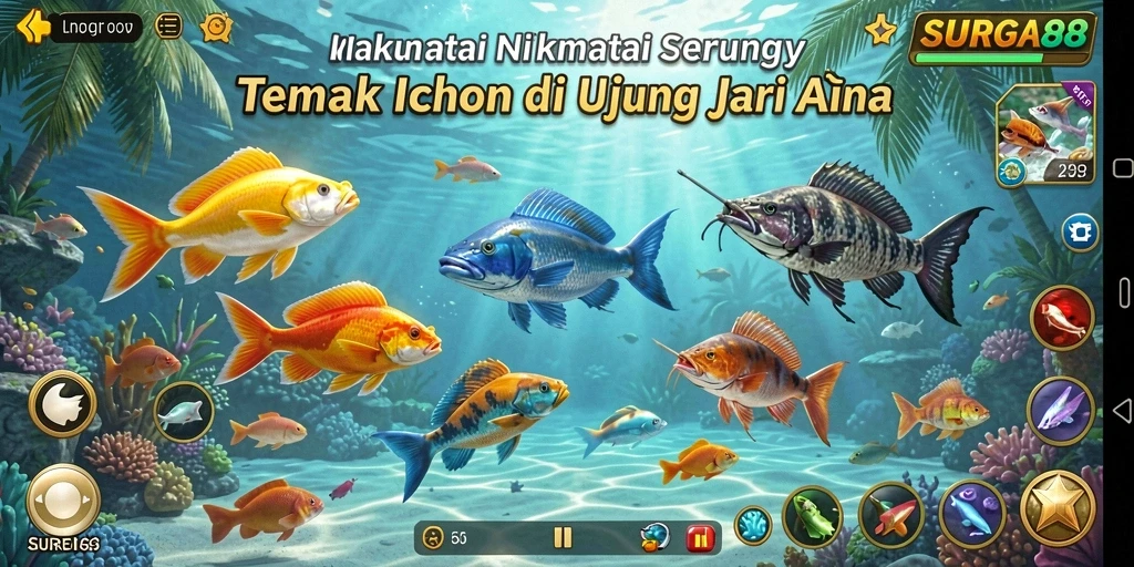 Screenshot menunjukkan gameplay seru dari permainan Tembak Ikan SURGA88.